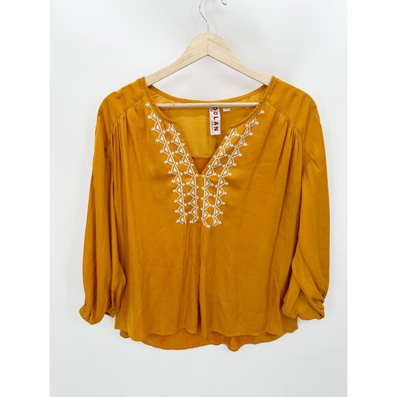 Anthropologie Dolan Top Women MEDIUM Orange Alvia V-Neck Embroidered Tunic - Picture 1 of 8